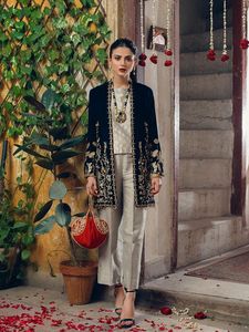 NEW--LATEST GOLDEN-EMBROIDERY on <b>TOP</b>, JACKET WITH PANT EMBELLISH <b>CRYSTAL</b> BEADS,PEARLS,GLASS STONE WORK for PARTY-WEAR @ 2023 - Product Image 2