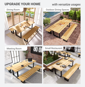 Mộc Mạc Acacia gỗ bàn ăn và băng ghế dự bị Set-Kim Loại chân ăn đồ nội thất cho home & Thương mại dự án - Product Image 5