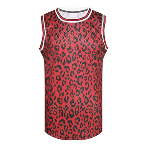 Camisetas de baloncesto de entrenamiento sin mangas de leopardo rojo de diseño personalizado, equipo deportivo de equipo de buena calidad que incluye opciones de talla grande - Product Image 1