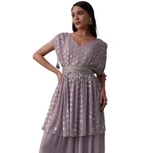All'ingrosso donna abbigliamento etnico OEM fornitore di abbigliamento personalizzato Set Top Palazzo color lavanda viola In Georgette con paillettes - Product Image 2