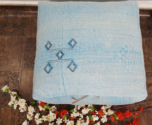 Bleu ciel Cactus soie tapis Pouf marocain à la main carré pouf Boho coussins traditionnels pour chambre extérieur salon salle à manger - Product Image 1