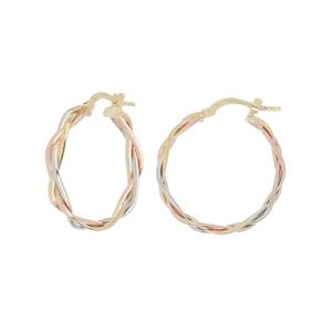 Boucles d'oreilles créoles tressées de haute qualité en gros, trois couleurs, trois tubes, 20 mm, plaqué or 18 carats, argent sterling 925 - Product Image 1