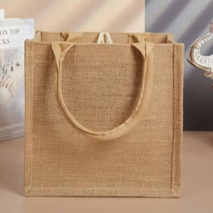 Bolsa de Yute Personalizada al por Mayor, 30*22*13cm, Interior Laminado Impermeable, Asa de Cuerda, para Playa, Compras, Fiestas, Bodas - Product Image 1