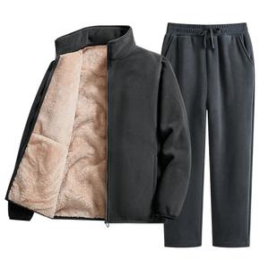 Ensemble deux pièces chaud d'hiver pour homme et femme, en polyester tricoté respirant, avec capuche et pantalon long, vêtements de sport décontractés, logo frontal, résistant au froid - Product Image 3