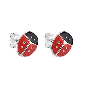 Pendientes de tuerca religiosos de moda de plata con esmalte de mariquita 3 pares, chapados en rodio para regalos de fiestas con piedra principal de perla - Product Image 1