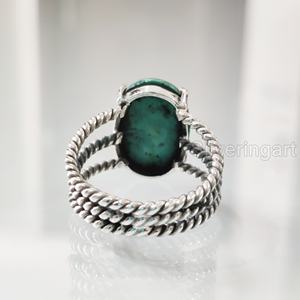 Anillo de mujer Piedra preciosa de turquesa tibetana natural Piedra de nacimiento de Diciembre 3 Banda trenzada Joyería de declaración Anillo de plata esterlina 925 - Product Image 5