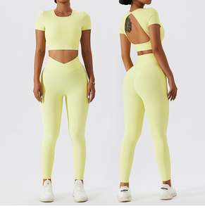 2024 conjunto de entrenamiento de gimnasio suave sin costuras de etiqueta privada para mujer, 2 uds., Yoga acanalado, Fitness, cintura elástica, Yoga elástico sin costuras - Product Image 2