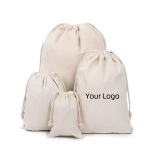 Sac à cordon en tissu de coton avec cordon fin pochette en coton biologique avec impression de logo personnalisée, vente en gros