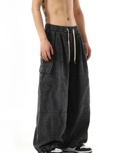 New Stylish Black Baggy Cargo <b>Jeans</b> Trousers <b>Men</b> Streetwear Casual Jogging <b>Wide</b> <b>leg</b> Oversize Old Money Acid Wash Denim Pants - Product Image 6