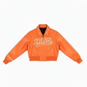 Veste bomber courte en cuir PU pour femme, style sororité Zeta Phi Beta, lettres grecques personnalisées, avec fermeture éclair - Product Image 4