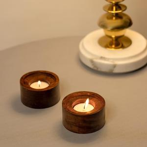 Portavelas de té de madera natural hecho a mano, soporte votivo de madera decorativo rústico para decoración del hogar y eventos - Product Image 2