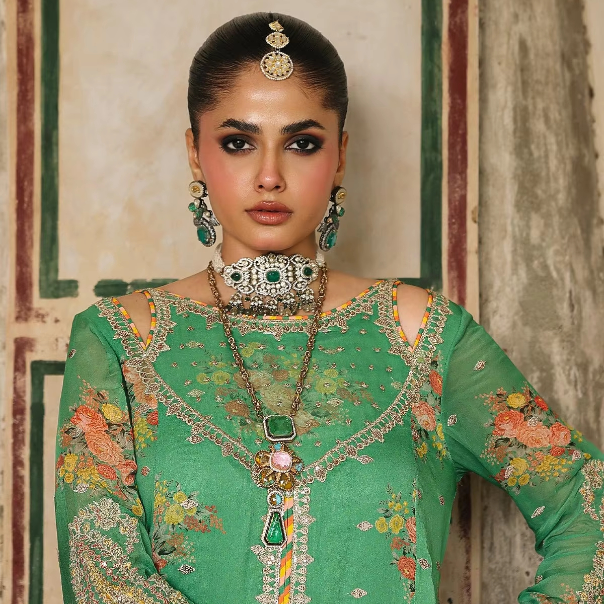knee length dresses for ladies 3 Piece Embroidered Raw Silk Suit main image 0