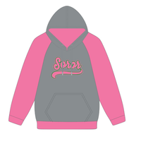 Sweat à capuche polaire d'hiver gris acier personnalisé à manches raglan pour sororité, écologique, 360g polyester/coton, avec badge frontal