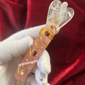 Natural Rose Quartz Tower clear Quartz Angel Healing Crystal Stone Wire Wrap <b>Wand</b> Handcrafted Magic wandfor Gift Home Decoration - Product Image 1