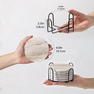 White <b>Marble</b> <b>Coaster</b> with Holder Absorbent Stone Drink for Beverages Modern Cute Table Stylish Gift for Home Office - Product Image 4