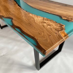 Table à manger en bois massif sur mesure « Laguna » – Table à manger moderne faite à la main avec plateau en bois dur à bords naturels - Product Image 3