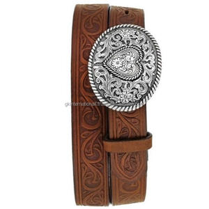 Ceinture d'outillage en cuir occidental marron en relief floral avec boucle de forme ovale design dans toutes les tailles personnalisées. - Product Image 5