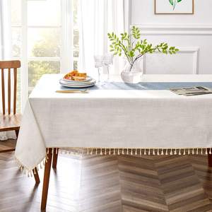 <b>Embroidered</b> <b>Tablecloth</b> for Dining Table,Dust Proof Spillproof Soil Resistant Cotton Linen Rectangle Table Cloths OEM - Product Image 2