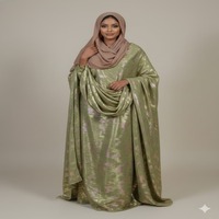 Nouvelle arrivée : Robe luxueuse en twill jacquard tissé, chiffon slub, vert olive, Fransawi Dirac rose, ligne ondulée pailletée, 50% coton