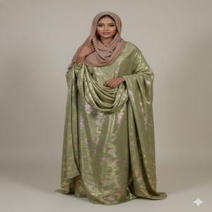 Nuevo Vestido de Chifón Jacquard de Lujo para Niñas, Color Verde Oliva, Fransawi Dirac, con Lentejuelas Rosas y Patrón de Líneas Onduladas Especiales - Product Image 1