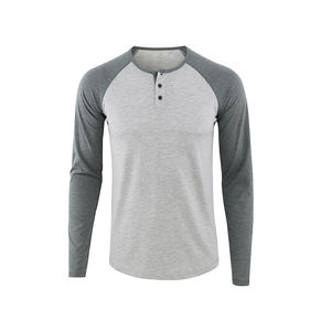Nouveaux hommes décontracté à manches longues coton sweat unisexe surdimensionné Vintage t-shirt couleur-bloqué côtelé poignets américain grande taille - Product Image 6