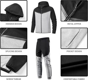 ชุดวอร์มกางเกงและสเวตเตอร์มีฮู้ดสำหรับผู้ชายกางเกงผ้าฟลีซแบบปรับแต่งได้ชุดวอร์มผ้า31% ผ้าโพลีเอสเตอร์สีดำดีไซน์ผลิตจาก69% งาน OEM - Product Image 6