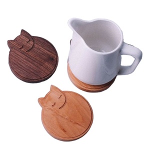 Attrayant Kitty forme de visage personnalisé bois rond boissons tasses sous-verres en bois anti-dérapant sublimation tapis tampons sous-verres maison et cuisine - Product Image 1