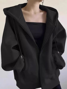 Oversized Casual Zip Fleece <b>Hoodie</b> for Women Custom High Quality Breathable Eco-Friendly Anti-Shrink Plus 100% Organic Cotton - Product Image 2