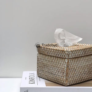 Boîte à mouchoirs décorative en rotin tressé carré, faite à la main, pour le salon, Tradebyd - Product Image 3