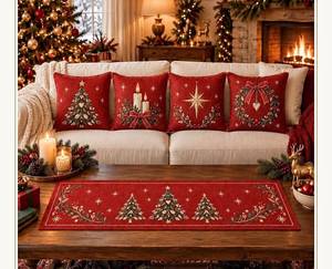 Modern Waterproof 100% Cotton Christmas Plaid <b>Table</b> <b>Runner</b> with Embroidery and Matching Pillows Set for Holiday Decor KE-R10 - Product Image 5