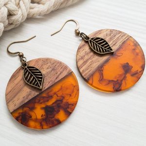 Handmade Wooden Resin Angel Earrings with Gold Foil <b>Black</b> White <b>Heart</b> Square Geometric Shapes Customizable Colors Wedding Decor - Product Image 6