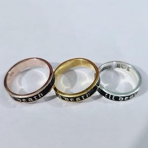 Anillo de 4mm de ancho hasta la muerte, anillo de esmalte negro, anillo de boda, anillo de boda de aniversario, regalo para ella, banda de apilamiento, - Product Image 3