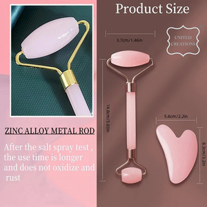 หินกัวซ่าโรสควอตซ์ชุดลูกกลิ้งหินกัวซารูปหัวใจหยกสีชมพูและคริสตัล - Product Image 3