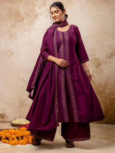 Ensemble Kurta évasé en soie mélangée brodée de luxe pour femmes avec palazzo et dupatta, parfait pour les mariages, pour l'exportation - Product Image 2