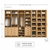 Système de dressing modulaire en chêne massif avec tiroirs, armoire de rangement pour garde-manger, taille personnalisée pour villa et hôtel