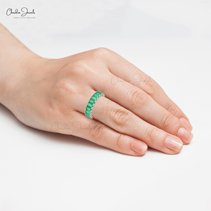 Alta calidad, 14K, oro blanco sólido, banda de eternidad completa, corte Octágono personalizado, piedra preciosa Esmeralda, anillo de boda/Fiesta, regalo perfecto - Product Image 4