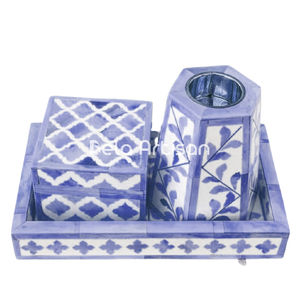 Handcrafted Eco-Friendly Aromatic Lavender Bone Inlay Indian Sandalwood Home Decor Set Stainless Steel Tray <b>Incense</b> Burner <b>Box</b> - Product Image 3