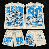 Ensemble deux pièces streetwear pour homme : T-shirt graphique sans manches oversize et short, coupe carrée, clouté – Fabrication sur mesure