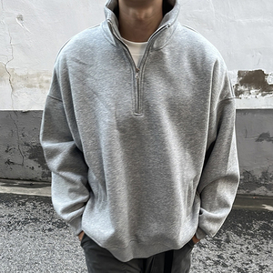 2024 sweat-shirt avec logo personnalisé oversize poids lourd 1/4 sweat-shirt zippé 100% coton uni demi-fermeture éclair sweat-shirt à col roulé - Product Image 4