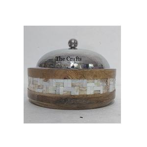 Best Selling Wooden And Mop Work Hot Pot <b>With</b> Steel <b>Lid</b> For Home Hotel Food Serving Casserole <b>Dish</b> Hot Pot - Product Image 1