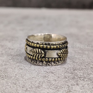 Anillo de meditación de banda giratoria con cuentas, anillo de pulgar de Plata de Ley 925 para mujer, joyería hecha a mano, anillo giratorio de ansiedad navideña para hombre - Product Image 2