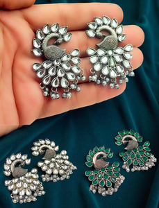 ต่างหูเงินนกยูงสีดำดูคล้ายกับยาทาเล็บสีดำสำหรับผู้หญิงและเด็กผู้หญิงต่างหูชนเผ่าแบบดั้งเดิมอินเดียวินเทจแรงบันดาลใจ - Product Image 4