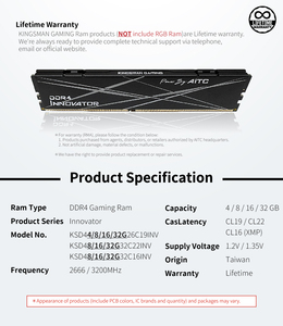 Aitc Kingsman DDR4หน่วยความจำสีดำ, ความจุ16GB 3200MHz CL16/CL22 288pin สำหรับเล่นเกม PC AMD/Intel ที่เข้ากันได้ตลอดอายุการใช้งานของสต็อก - Product Image 4
