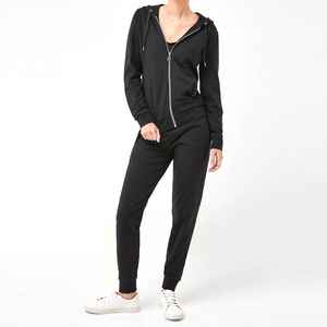 Ensemble deux pièces respirant pour femmes 100% coton survêtement à capuche solide décontracté Service OEM écologique - Product Image 1