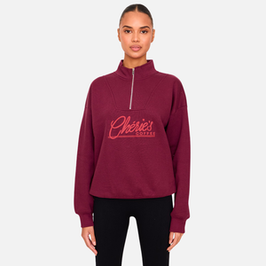 Top Qualité Prune Cheries Café Bouffée Imprimer Demi Zip Sweat Matériel Polaire Dos Sweat Col Col Haut - Product Image 6