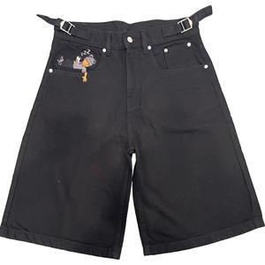 กางเกงยีนส์สำหรับทุกเพศเอวสูงวินเทจซักกางเกงขาสั้นถักปักด้วยเอวการ์ตูนปรับได้สำหรับฤดูร้อน - Product Image 4