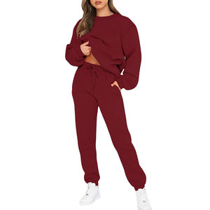 Femmes luxe automne Logo survêtement 100% coton dernière conception haute 2 pièces hiver survêtement plaine Jogging porter solide en gros - Product Image 2