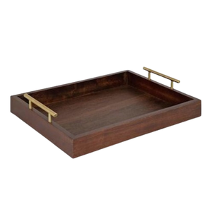 Rectangular Shape Acacia Wood <b>Tray</b> Wholesale Factory Price Coffee Fruit Food <b>Serving</b> <b>Trays</b> With Metal Handles Customized Design - Product Image 2