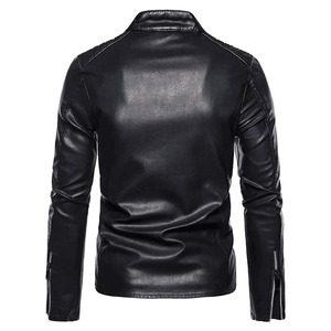 Veste noire et blanche personnalisée en gros avec fermeture à glissière Vestes en cuir pour hommes Matériau de haute qualité Tige pour hommes - Product Image 3
