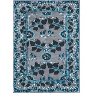 พรมไหมพรมวิสโคสลายดอกไม้สีเทาดำ Mythos Flat Weave รุ่น Tra-13542 สำหรับตกแต่งบ้าน พรมปูข้างเตียงรูปทรงสี่เหลี่ยมผืนผ้า - Product Image 1